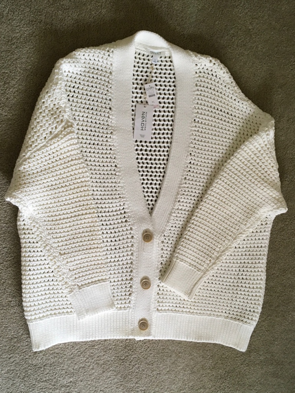 Haven size XL cream-colored cotton blend open weave cardigan sweater